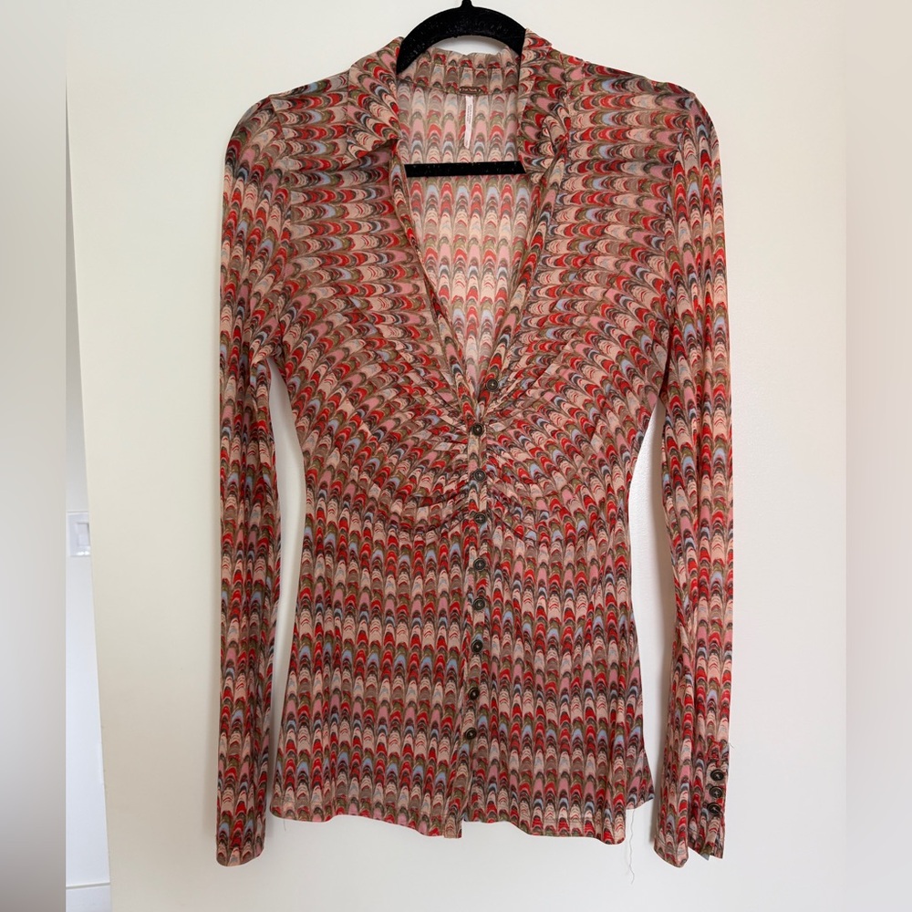 FREE PEOPLE Stylish Multicolor Button-Up Women's Top